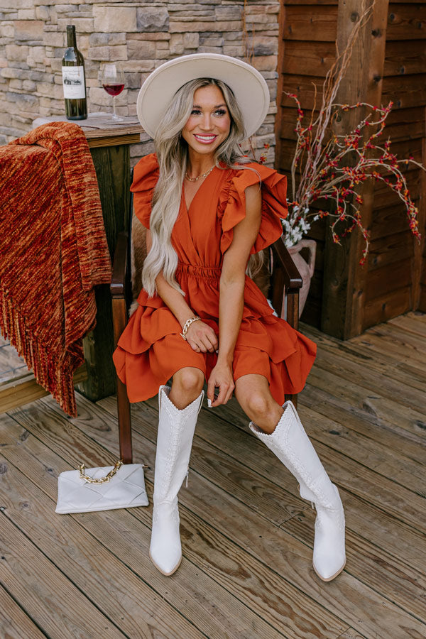 Flirty Allure Ruffle Dress in Pumpkin Impressions Online Boutique Flirty Allure Ruffle Dress in Pumpkin Impressions Online Boutique