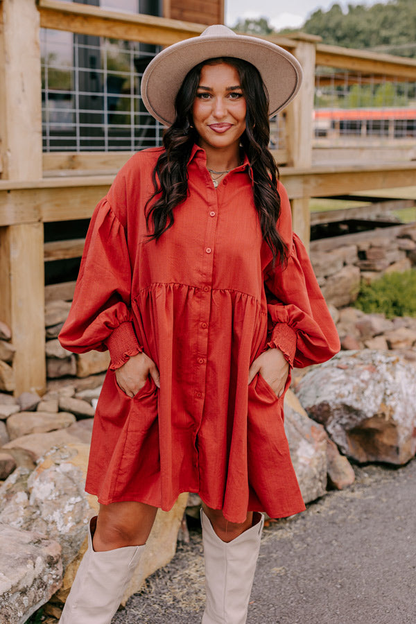 rust shirt dress Reiss Satin Shirt-Style Midi Dress in Rust