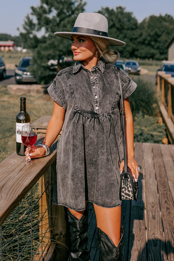autumn denim dress Autumn Treasure Denim Mini Dress In Vintage Black