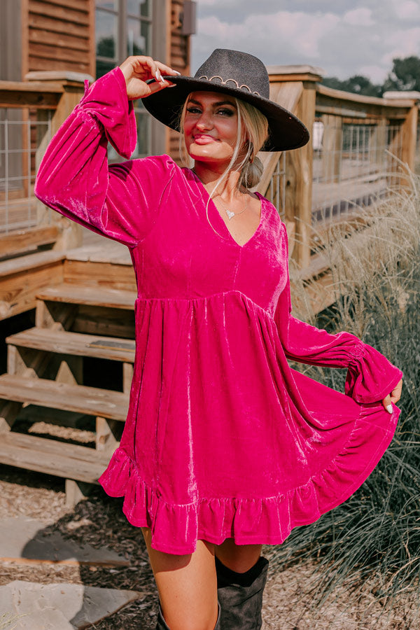 Lost In A Novel Velvet Mini Dress In Hot Pink Lost In A Novel Velvet Mini Dress In Hot Pink