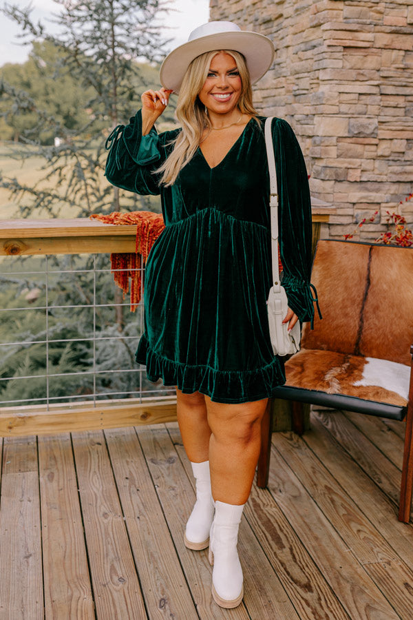 Lost In A Novel Velvet Mini Dress In Hunter Green Curves Lost In A Novel Velvet Mini Dress In Hunter Green Curves
