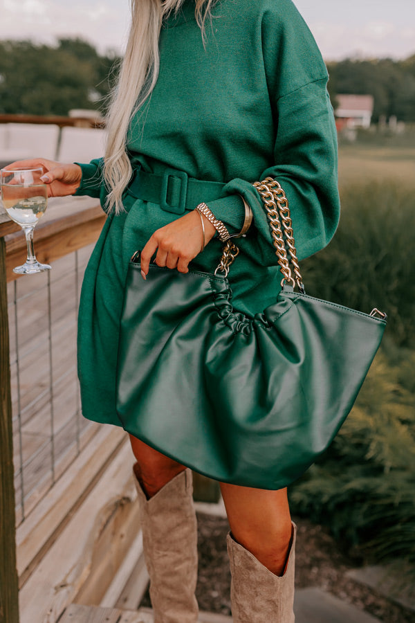 The Preston Faux Leather Tote In Hunter Green The Preston Faux Leather Tote In Hunter Green