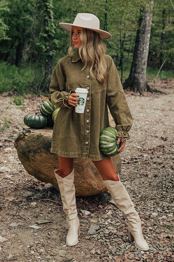 Tomorrow Is A New Day Denim Dress In Martini Olive Impressions Online Boutique Tomorrow Is A New Day Denim Dress In Martini Olive Impressions Online Boutique