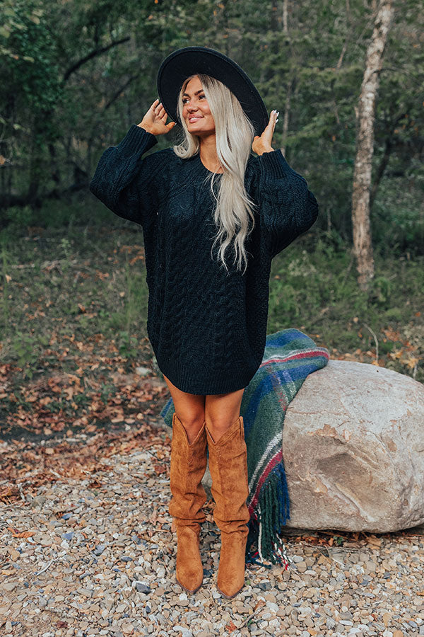 Seasonal Treats Cable Knit Sweater Dress in Black Seasonal Treats Cable Knit Sweater Dress in Black