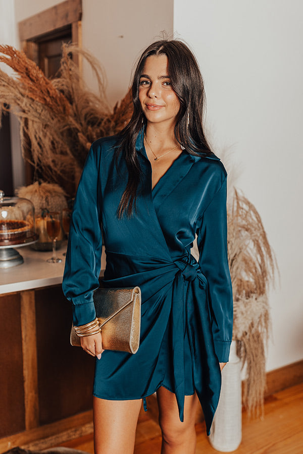 Hampton Wrap Satin Dress In Teal S / Teal Hampton Wrap Satin Dress In Teal S / Teal
