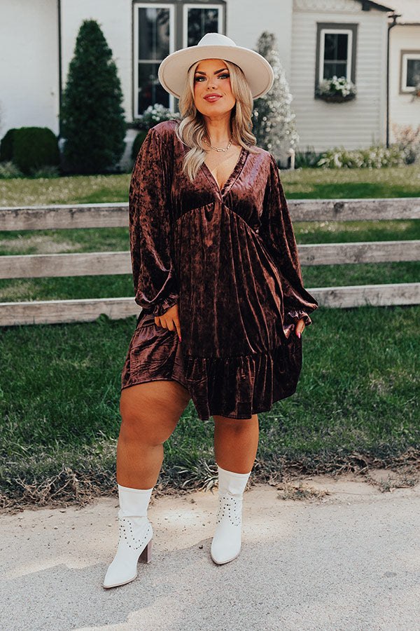 long sleeve velvet babydoll dress Social And Chic Velvet Babydoll Dress In Chestnut Curves long sleeve velvet babydoll dress Social And Chic Velvet Babydoll Dress In Chestnut Curves