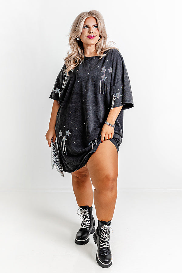 embellished t shirt dress Sparkle T-shirt Dress With Pockets: Rhinestone Embellished Organic Cotton High Low Dress, USA Made