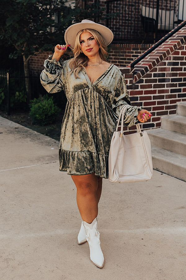 Social And Chic Velvet Babydoll Dress In Army Green Curves Social And Chic Velvet Babydoll Dress In Army Green Curves
