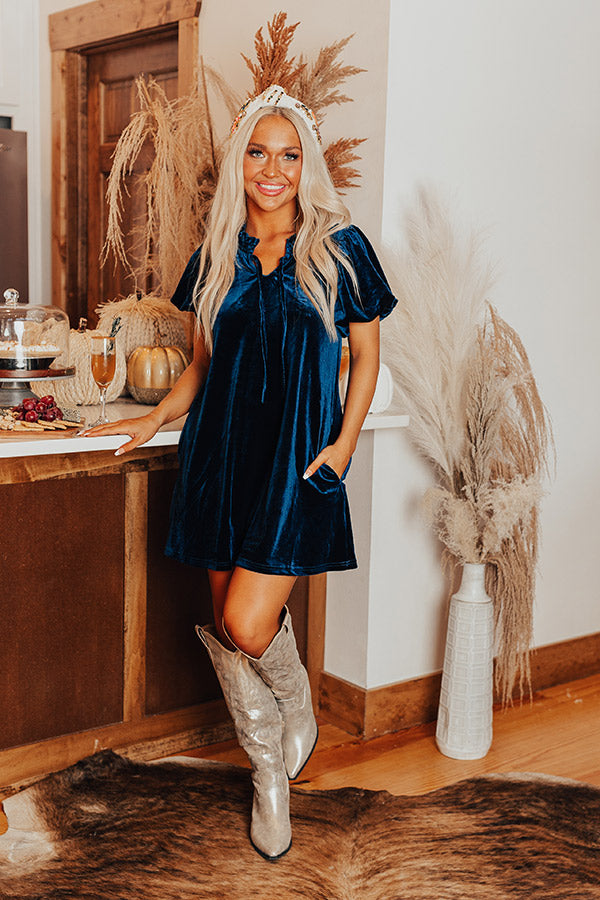 Modern Marvel Velvet Mini Dress In Blue Modern Marvel Velvet Mini Dress In Blue