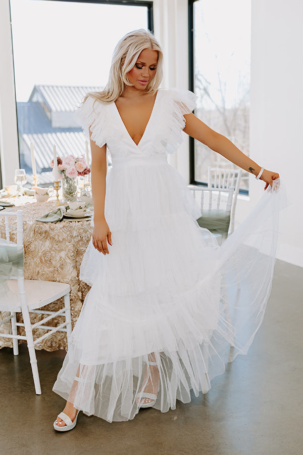 tulle maxi dress white Anastasia Tulle Maxi Dress - Off White