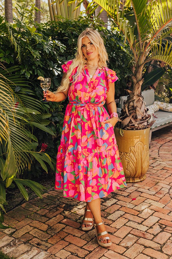 French Riviera Floral Midi in Hot Pink Curves French Riviera Floral Midi in Hot Pink Curves