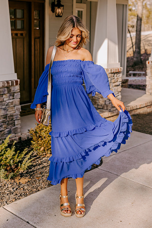 smocked midi dress Blue Modest Machine Wash Simply Southern Tropical Print Smocked