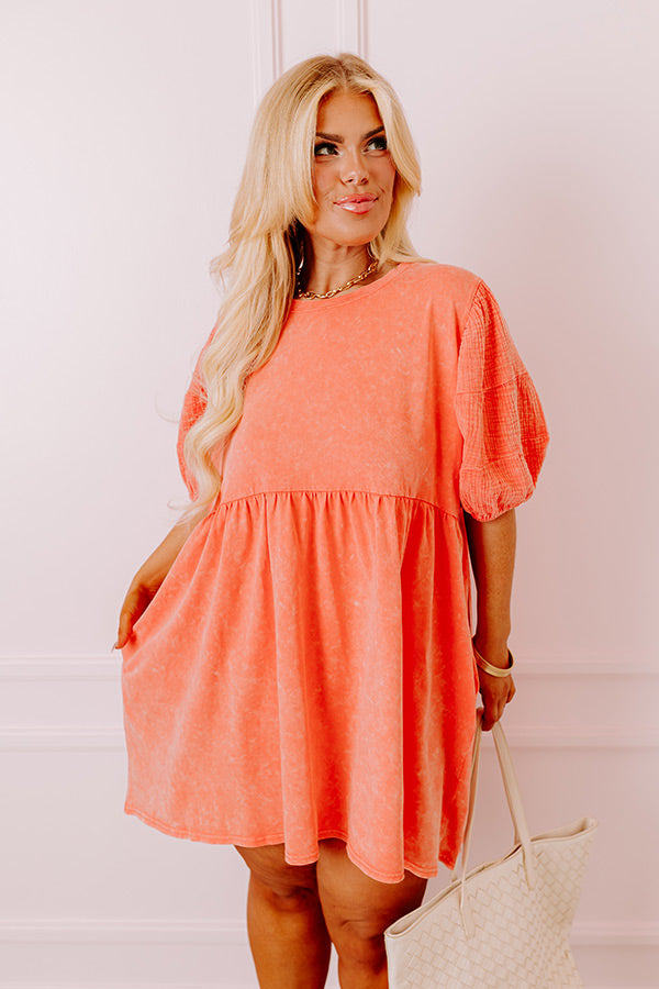 Casual Coffee Date Mineral Wash Dress in Coral Curves Casual Coffee Date Mineral Wash Dress in Coral Curves