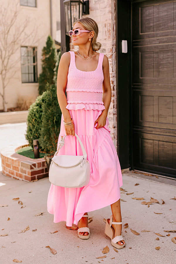 Sunset Beach Stroll Crochet Maxi Dress in Pink Sunset Beach Stroll Crochet Maxi Dress in Pink