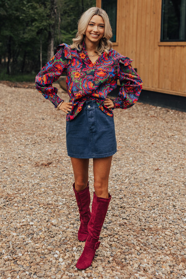 My Alma Mater Denim Skirt In Navy