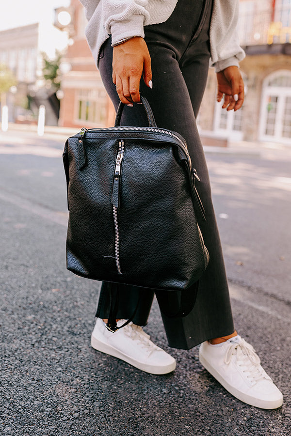 Athens Adventure Faux Leather Backpack In Black