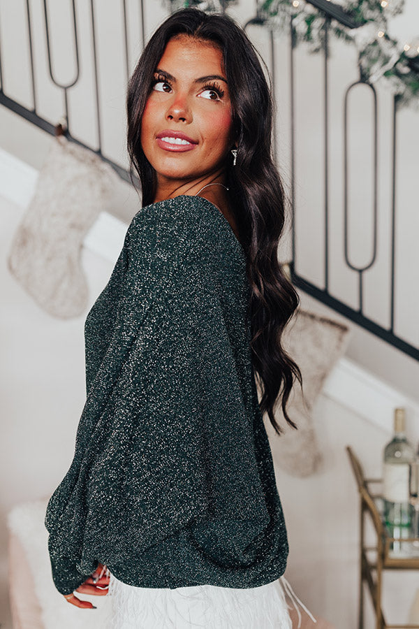 Shimmery Babe Shift Top In Hunter Green