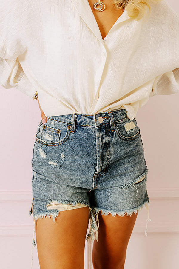 The Bobbi High Waist Distressed Shorts in Medium Wash