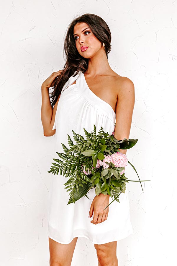 Flirty At Heart Satin Shift Dress In White