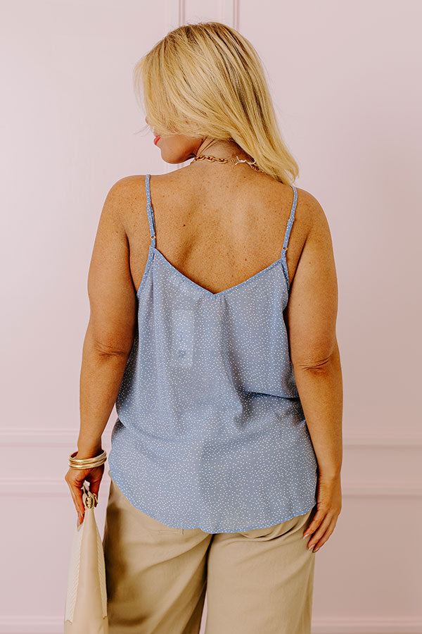 Private Jet Date Polka Dot Tank in Airy Blue   Curves