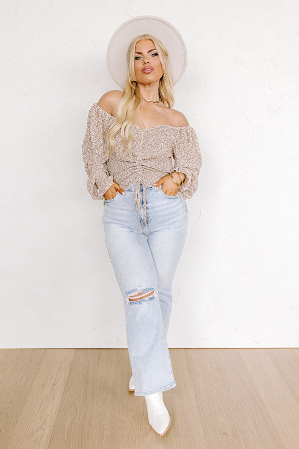 Sophisticated Chic Floral Smocked Top in Cream Curves