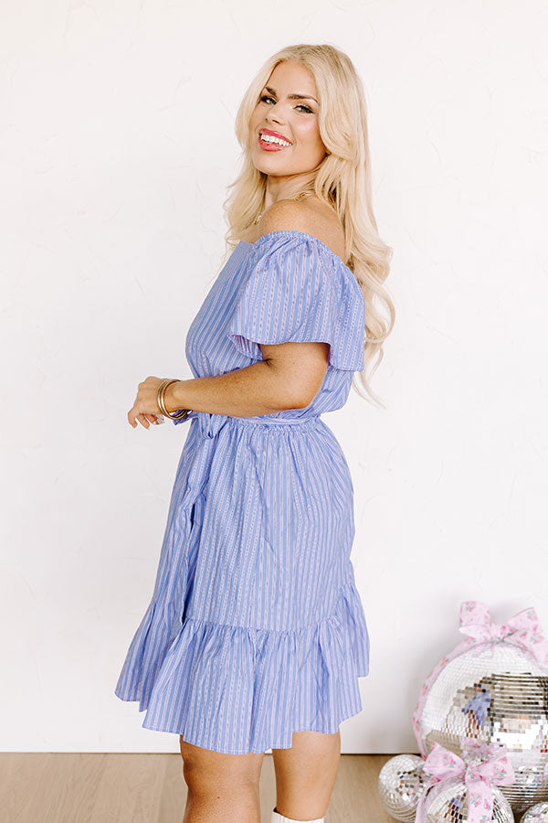 Simply Supreme Stripe Dress In Sky Blue Curves