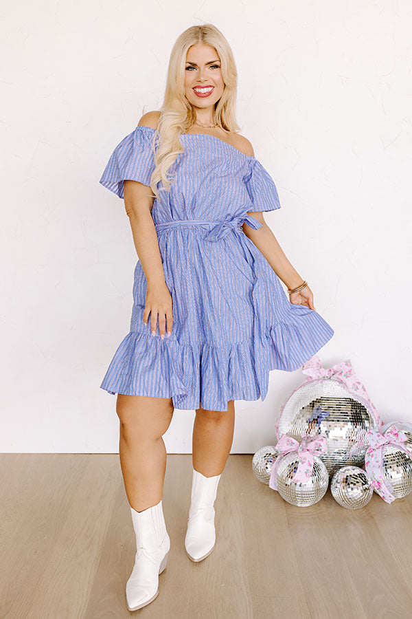 Simply Supreme Stripe Dress In Sky Blue Curves