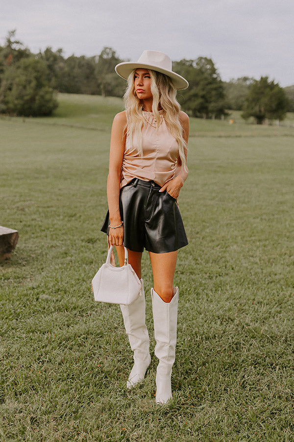 Renegade Ruched Satin Top In Iced Latte