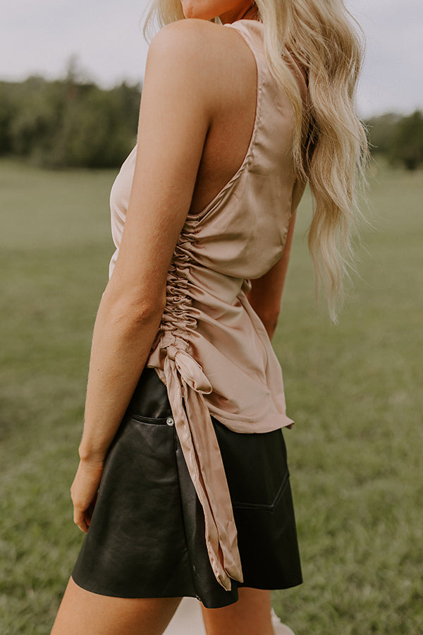 Renegade Ruched Satin Top In Iced Latte