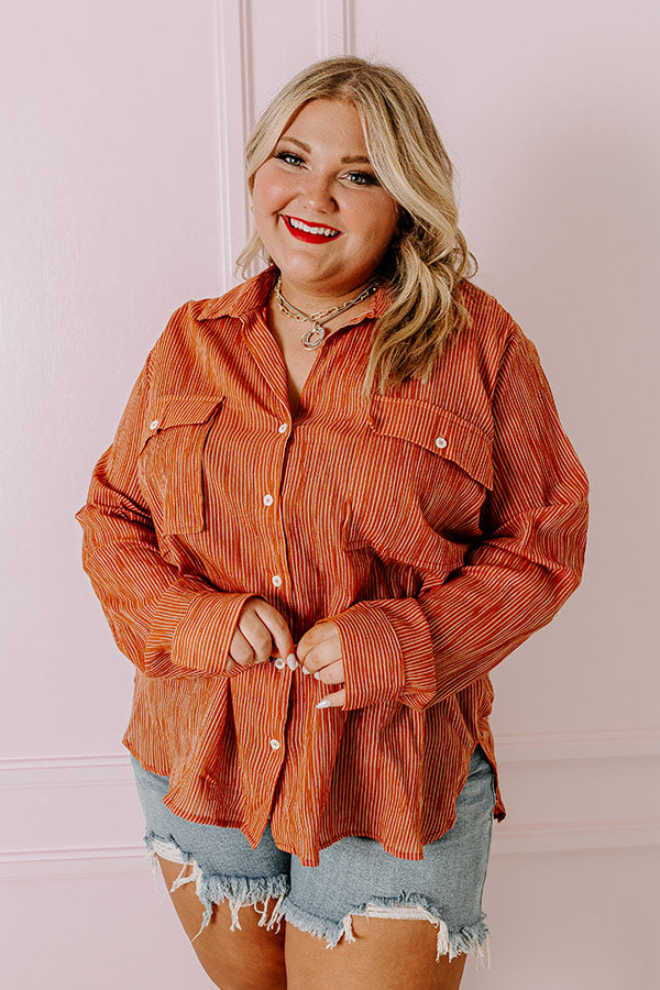 Stripes And Smiles Shift Top in Rust Curves