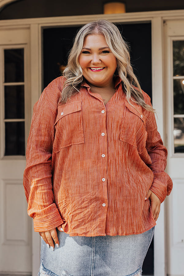 Stripes And Smiles Shift Top in Rust Curves