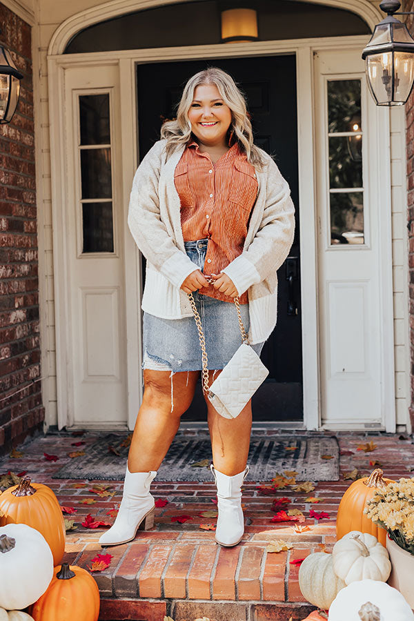 Stripes And Smiles Shift Top in Rust Curves