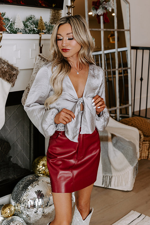 Beverly Drive Satin Tie Top In Grey