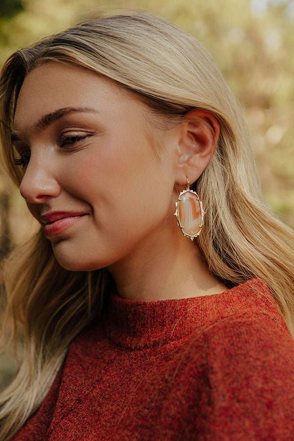 Kendra Scott Baroque Ella Gold Drop Earrings in Orange Banded Agate
