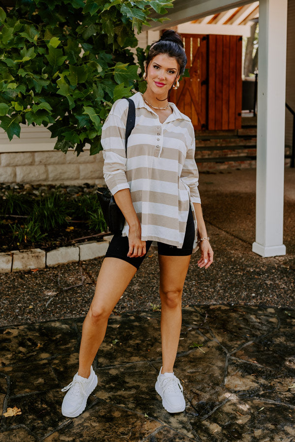 Deer Valley Resort Stripe Top In Warm Taupe