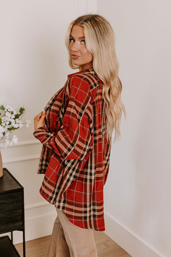 Wait List Plaid Top In Rust