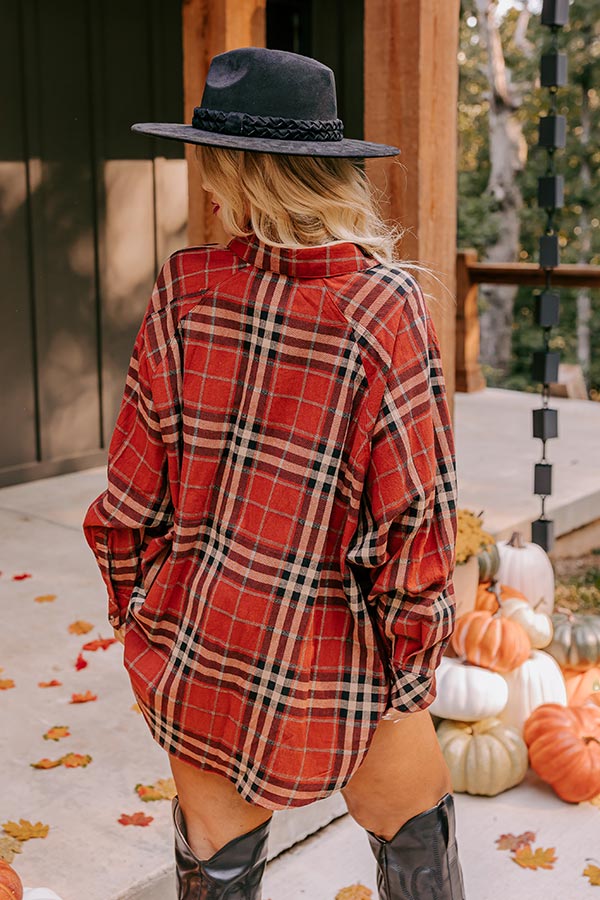 Wait List Plaid Top In Rust Curves