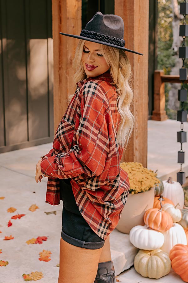 Wait List Plaid Top In Rust Curves