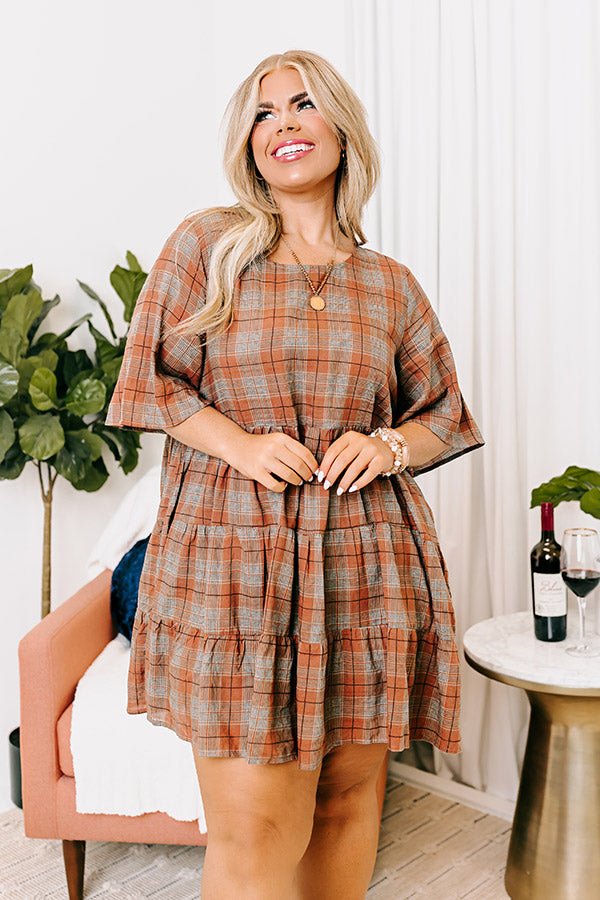 Kind Conversation Plaid Tunic Dress in Rust Curves