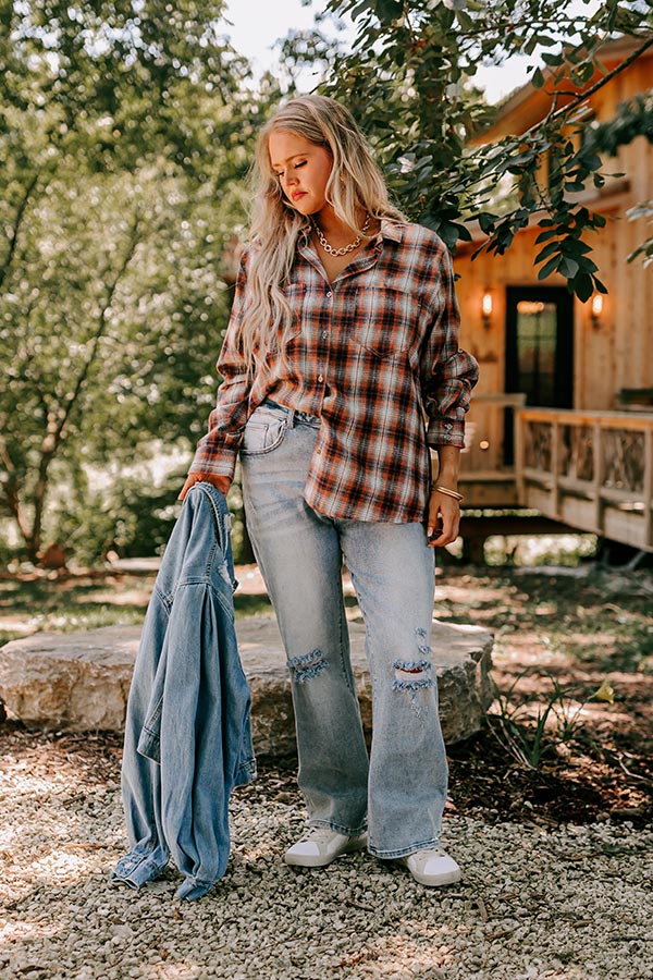 Cozy Accord Plaid Top in Rust Curves