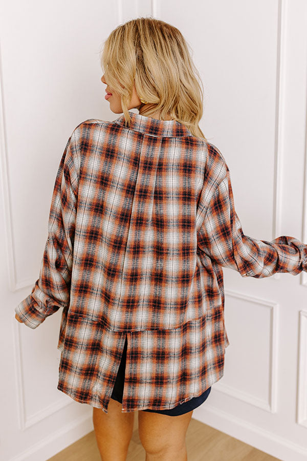 Cozy Accord Plaid Top in Rust Curves