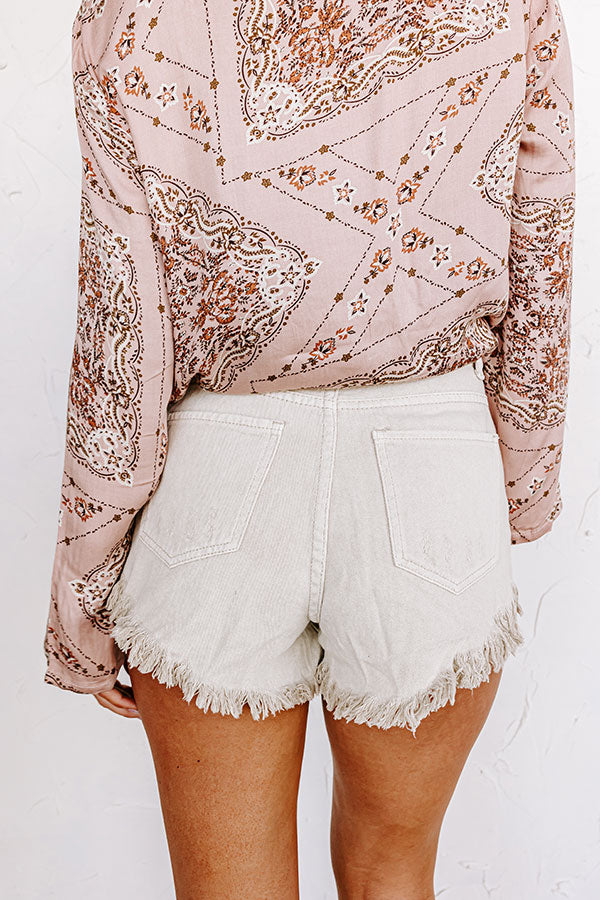 The Misi High Waist Frayed Shorts In Light Beige