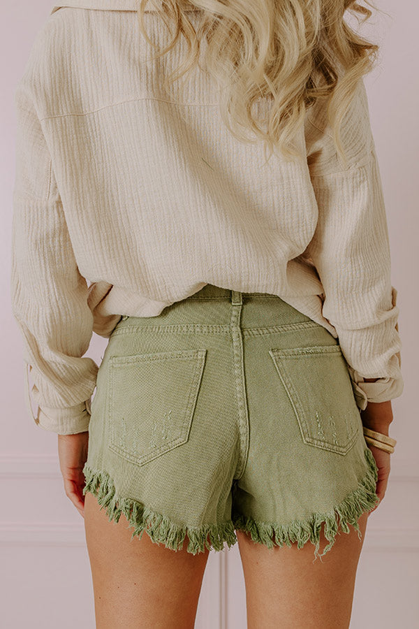 The Misi High Waist Frayed Shorts In Sage