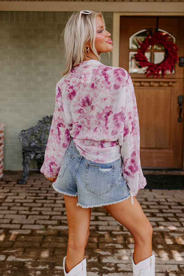 Somewhere Tropical Watercolor Tie Top In Berry
