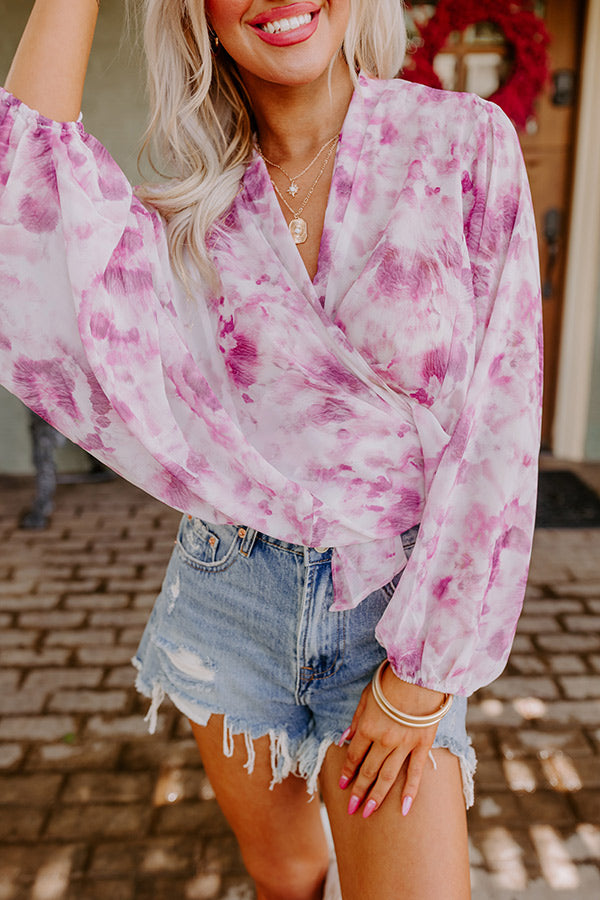 Somewhere Tropical Watercolor Tie Top In Berry