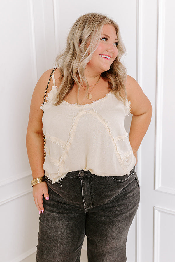 Made For Sunshine Frayed Tank In Cream Curves