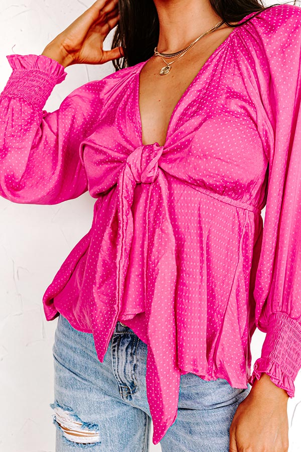 Brighter Than Sunshine Front Tie Top In Hot Pink