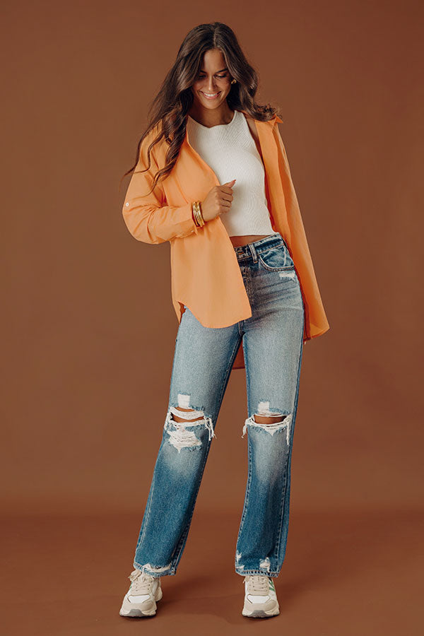 Sending Good Luck Button Up Top In Orange Image - 2