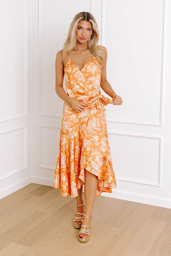 Dance And Sway Satin Wrap Dress in Orange S / Orange Dance And Sway Satin Wrap Dress in Orange S / Orange
