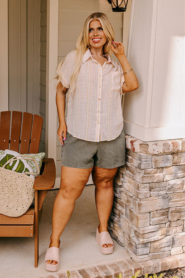 Saltwater Taffy Button Up Top In Orange Curves